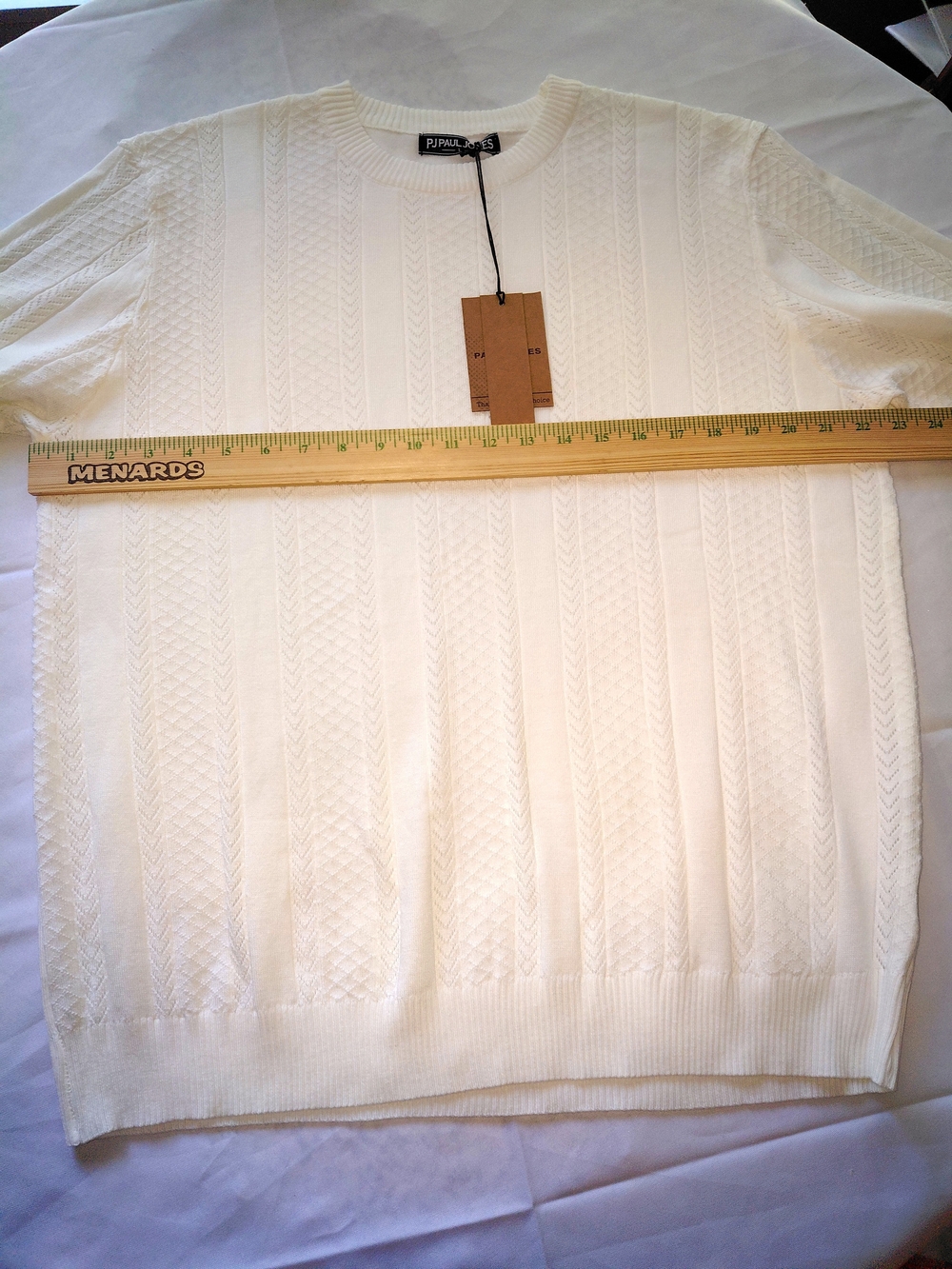 NWT Sz L PJ Paul Jones Textured Cable Knit CrewNeck CREAM Sweater Lightweight - Picture 9 of 12